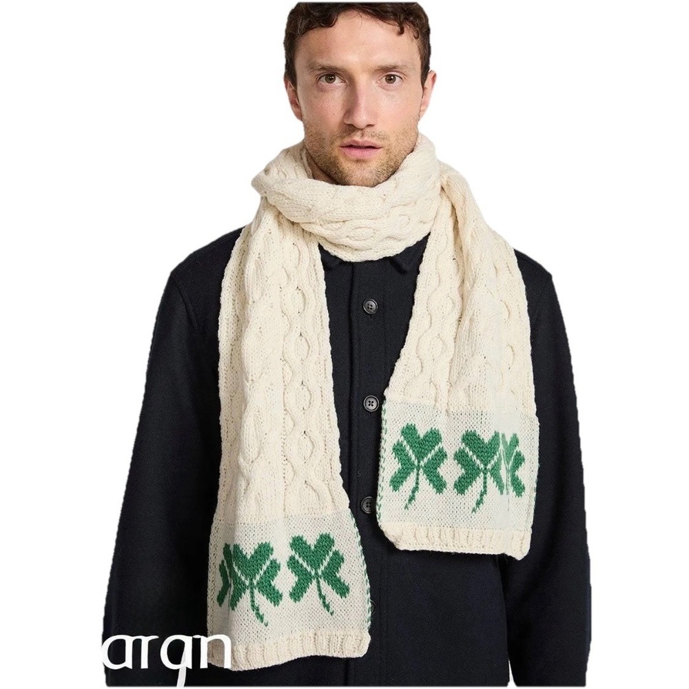 NWOT Aran Sweater Market Ireland 100% Merino Wool Cable Knit Scarf Shamrocks‎